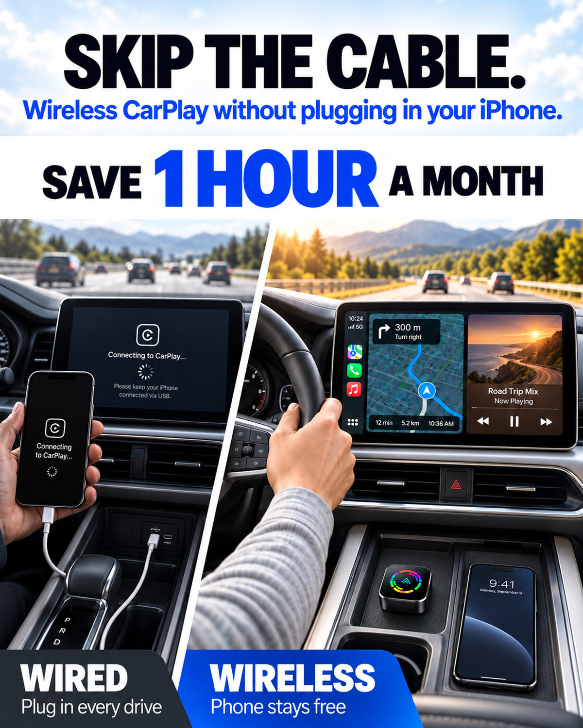 Cable-free driving compared with plugging in your phone every trip