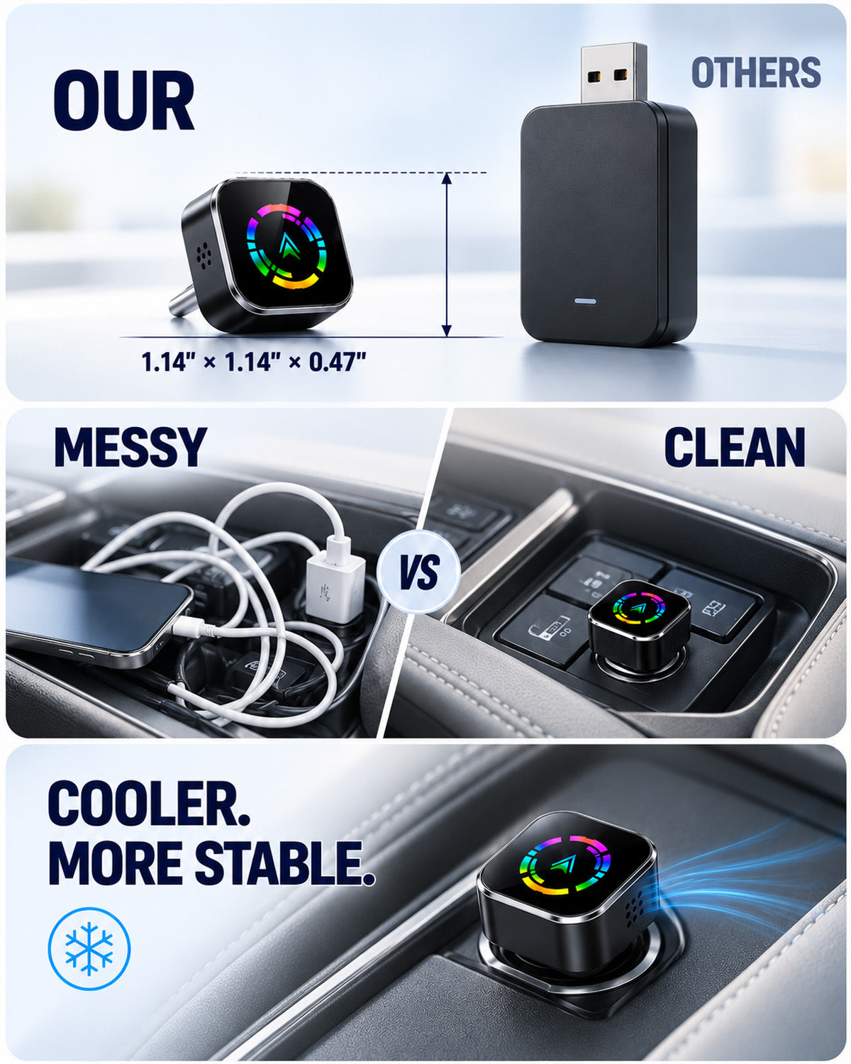Compact vented body keeps the center console tidy